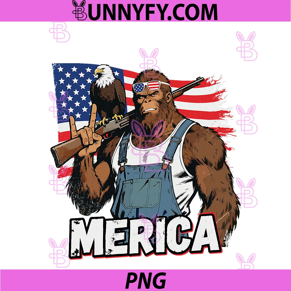 Bigfoot Merica Rock USA Flag PNG, Patriotic Sasquatch 4th Of July PNG