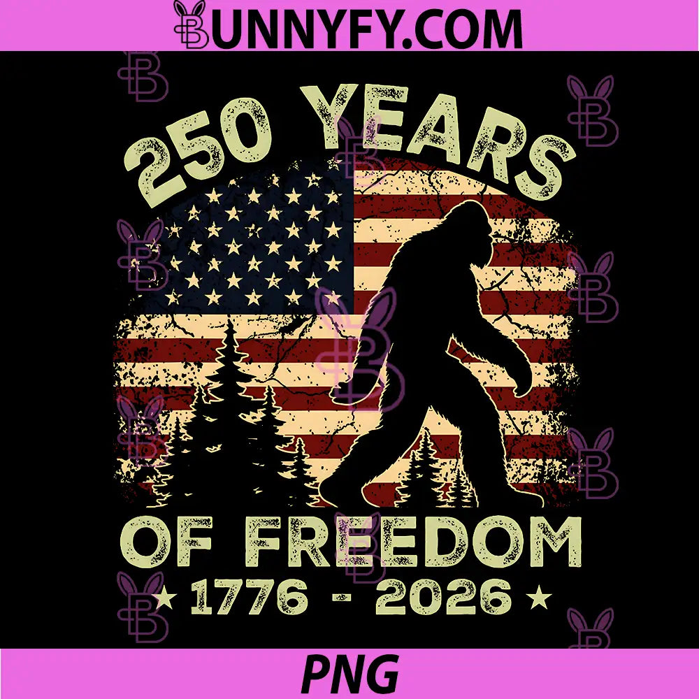 Bigfoot Patriotic 250 Anniversary PNG, Freedom American USA Flag PNG