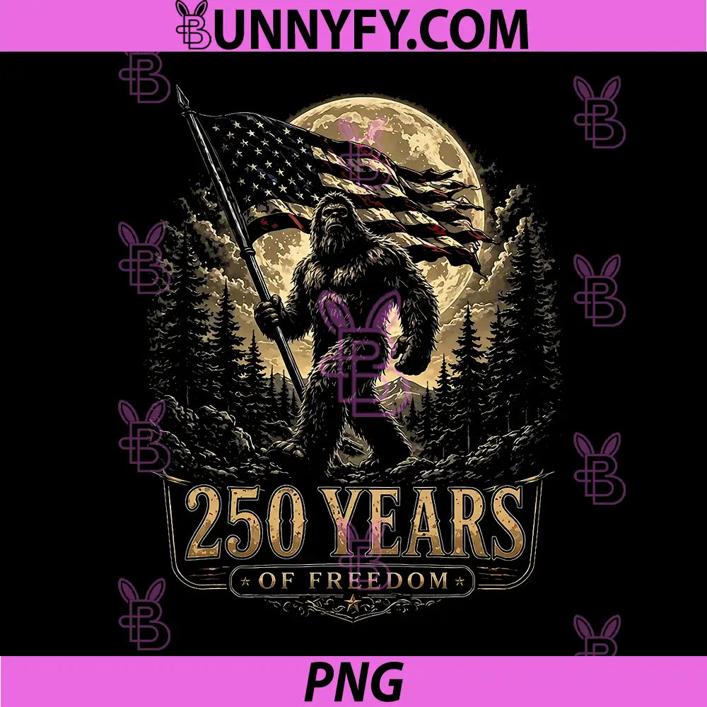 Bigfoot Patriotic 250 Years of Freedom PNG, American USA Flag PNG