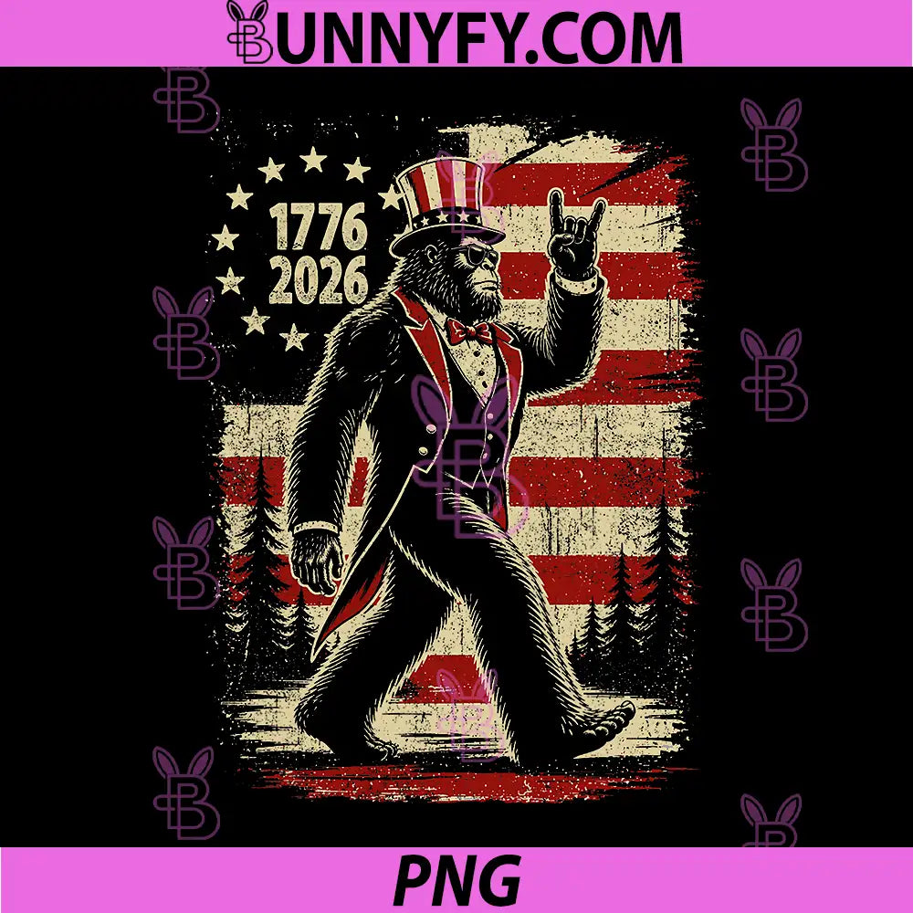Bigfoot Patriotic 250 Years of Freedom PNG, American USA Flag PNG