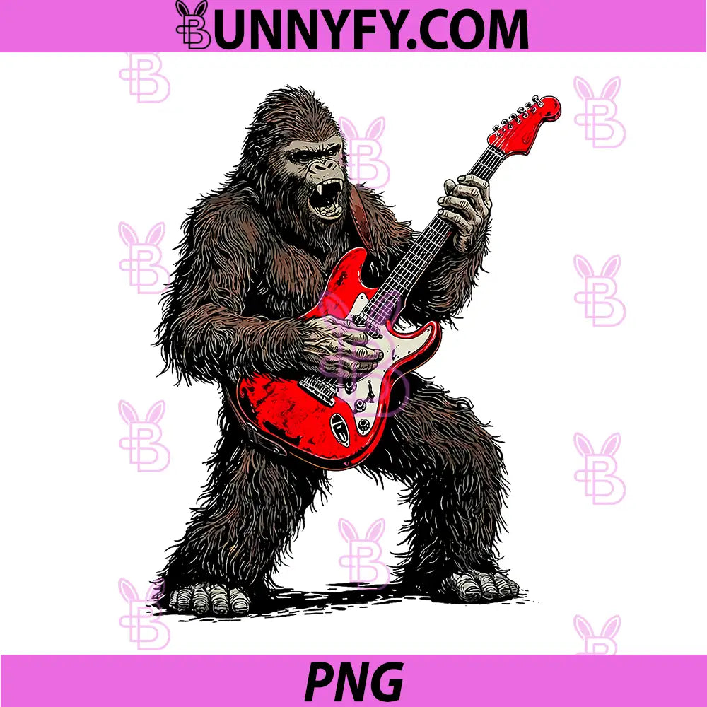 Bigfoot Playing Guitar Rock PNG, Music Band Sasquatch Musician PNG