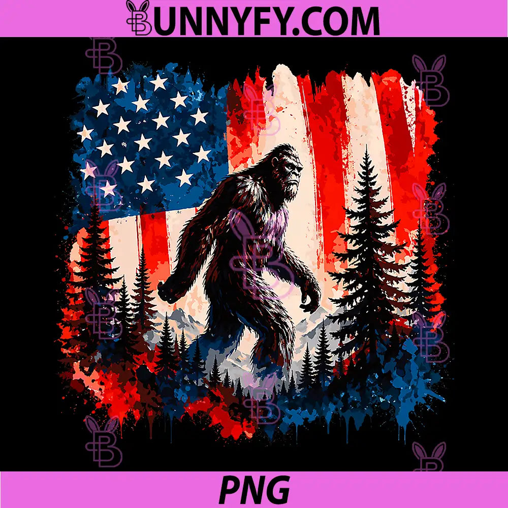 Bigfoot Sasquatch American Flag PNG, 4th of July Patriotic PNG