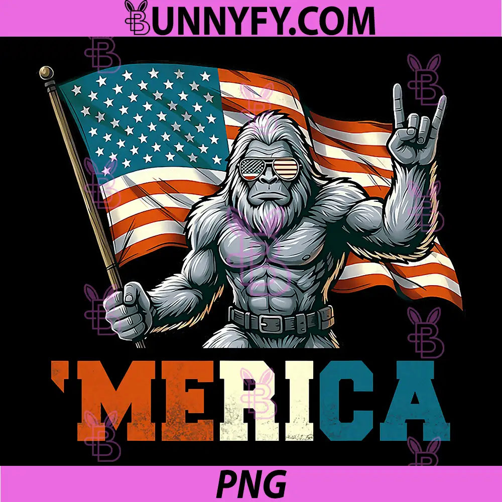Bigfoot Sasquatch American Flag PNG, Patriotic Fourth of July PNG