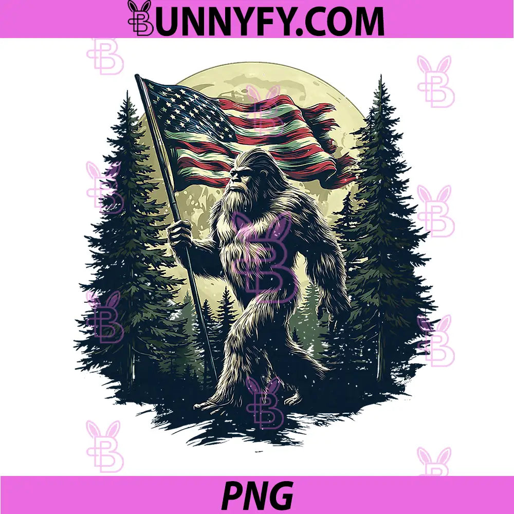 Bigfoot Sasquatch American PNG, USA Flag Patriotic 4th of July PNG