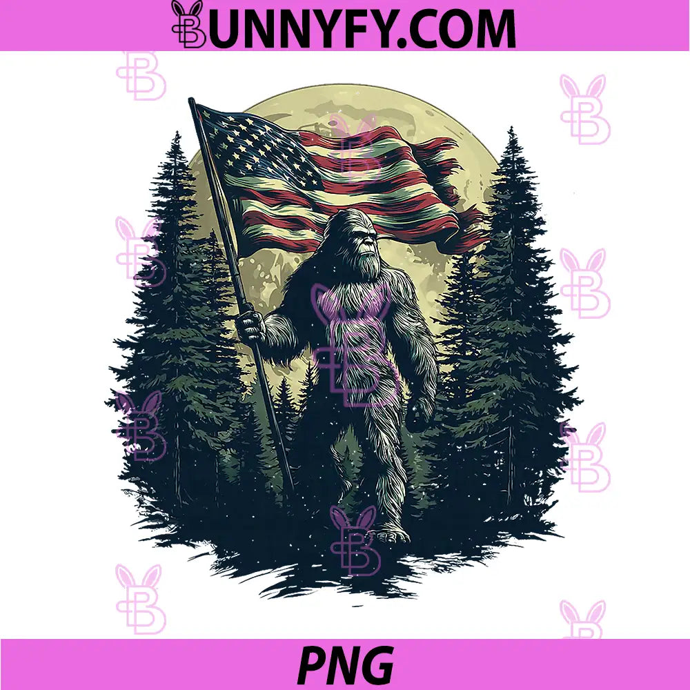 Bigfoot Sasquatch American PNG, USA Flag Patriotic 4th of July PNG