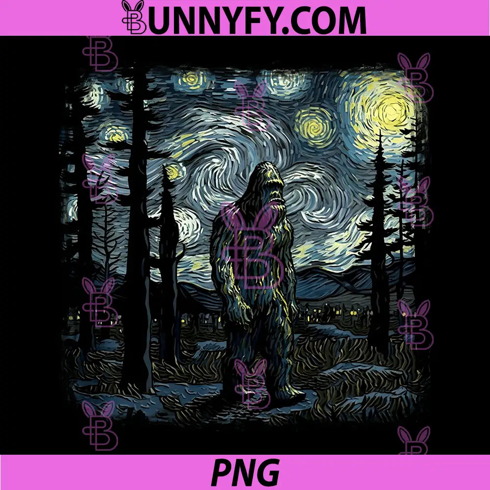 Bigfoot Starry Night Sasquatch Van Gogh Sky PNG, Painting Art Performance PNG