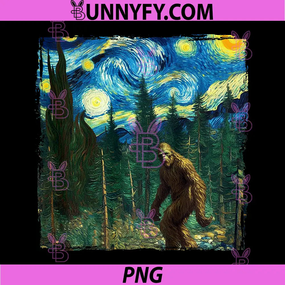 Bigfoot Starry Night Van Gogh PNG, Sasquatch Art Funny Performance PNG
