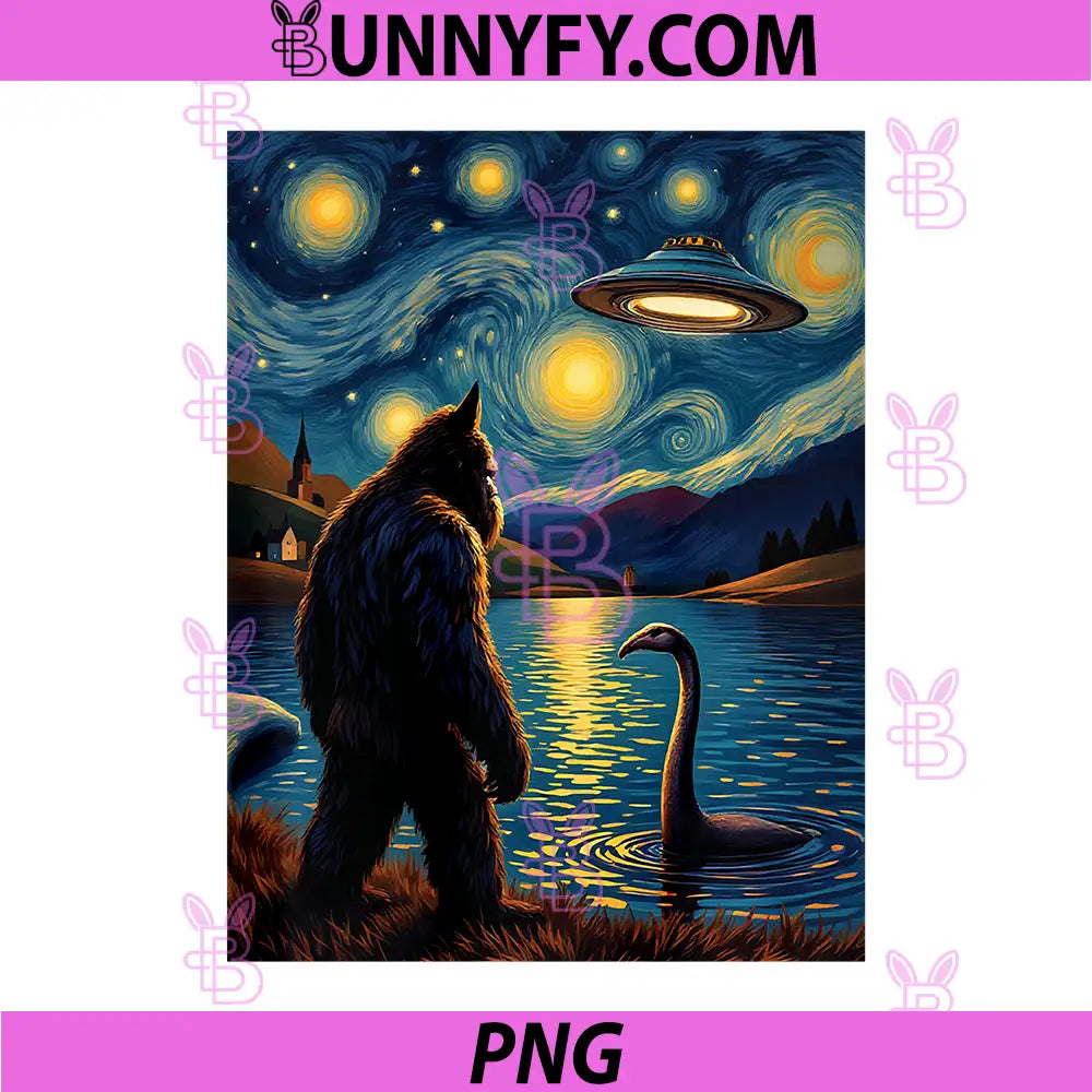 Bigfoot UFO Encounter Mystical PNG, Van Gogh Extraterrestrial Performance PNG