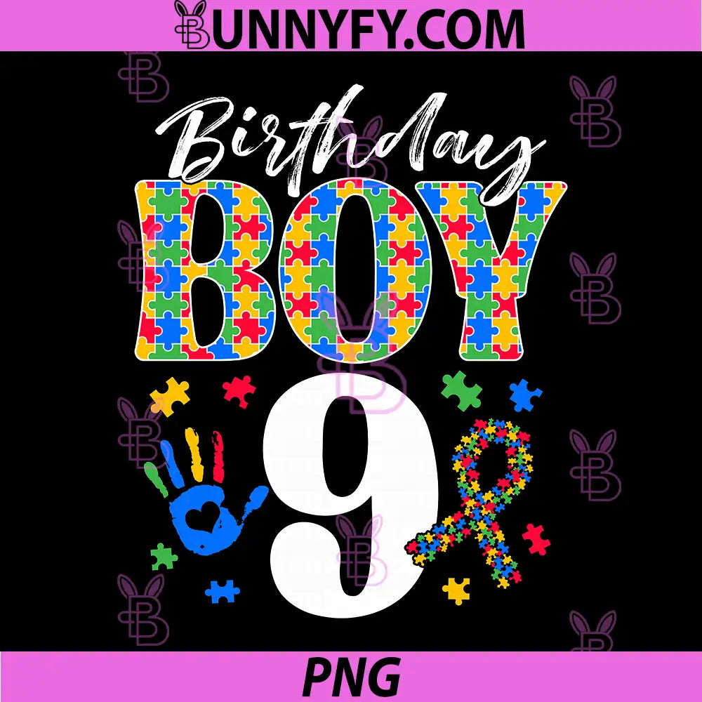 Birthday Boy 9 PNG, Years Old Autism Awareness PNG