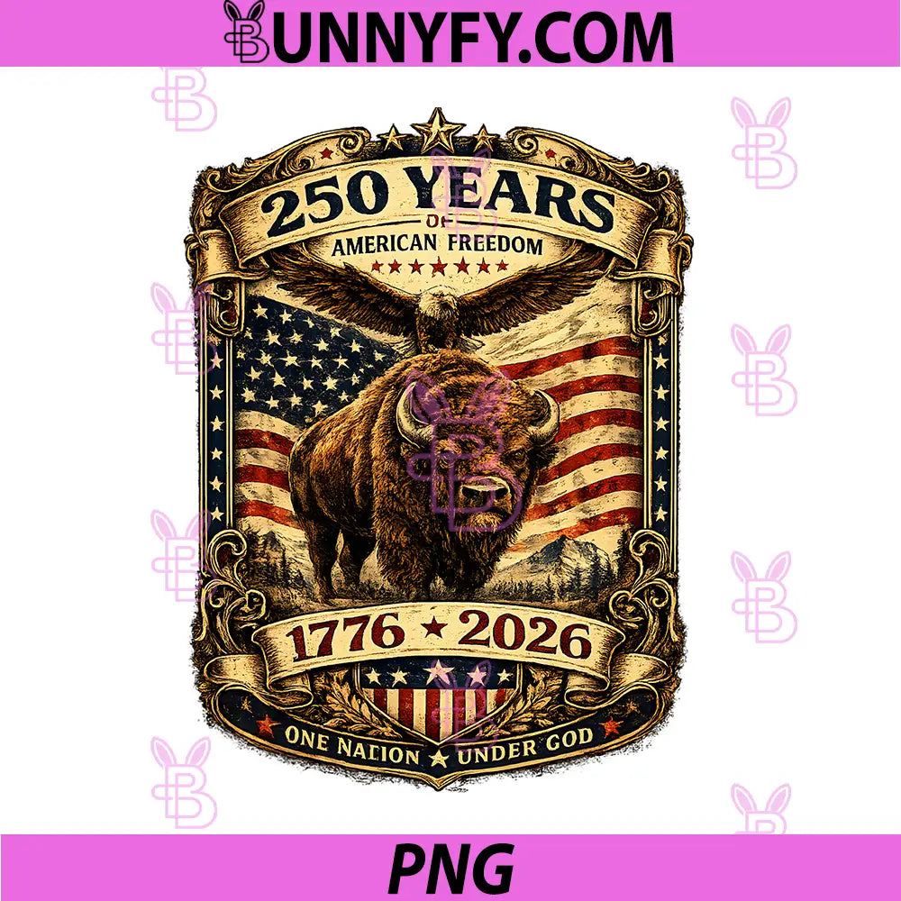 Bison 250 Years Heritage USA PNG, America Flag 1776 2026 July 4th PNG 