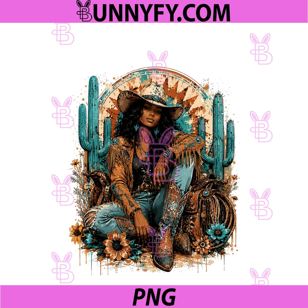 Black Afro Melanin Cowgirl Queen PNG, Western Rodeo Country Girl PNG