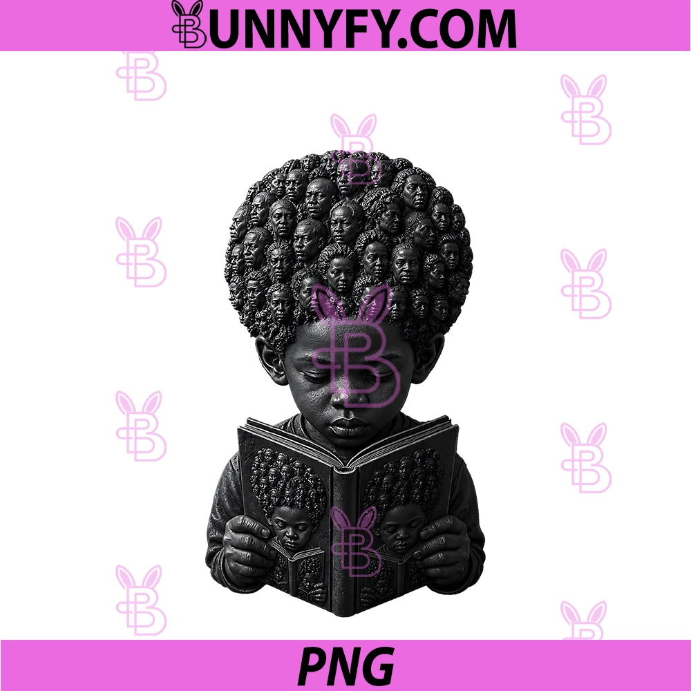 Black Boy PNG, Reading Book Afro Hair Art Ancestors Look PNG