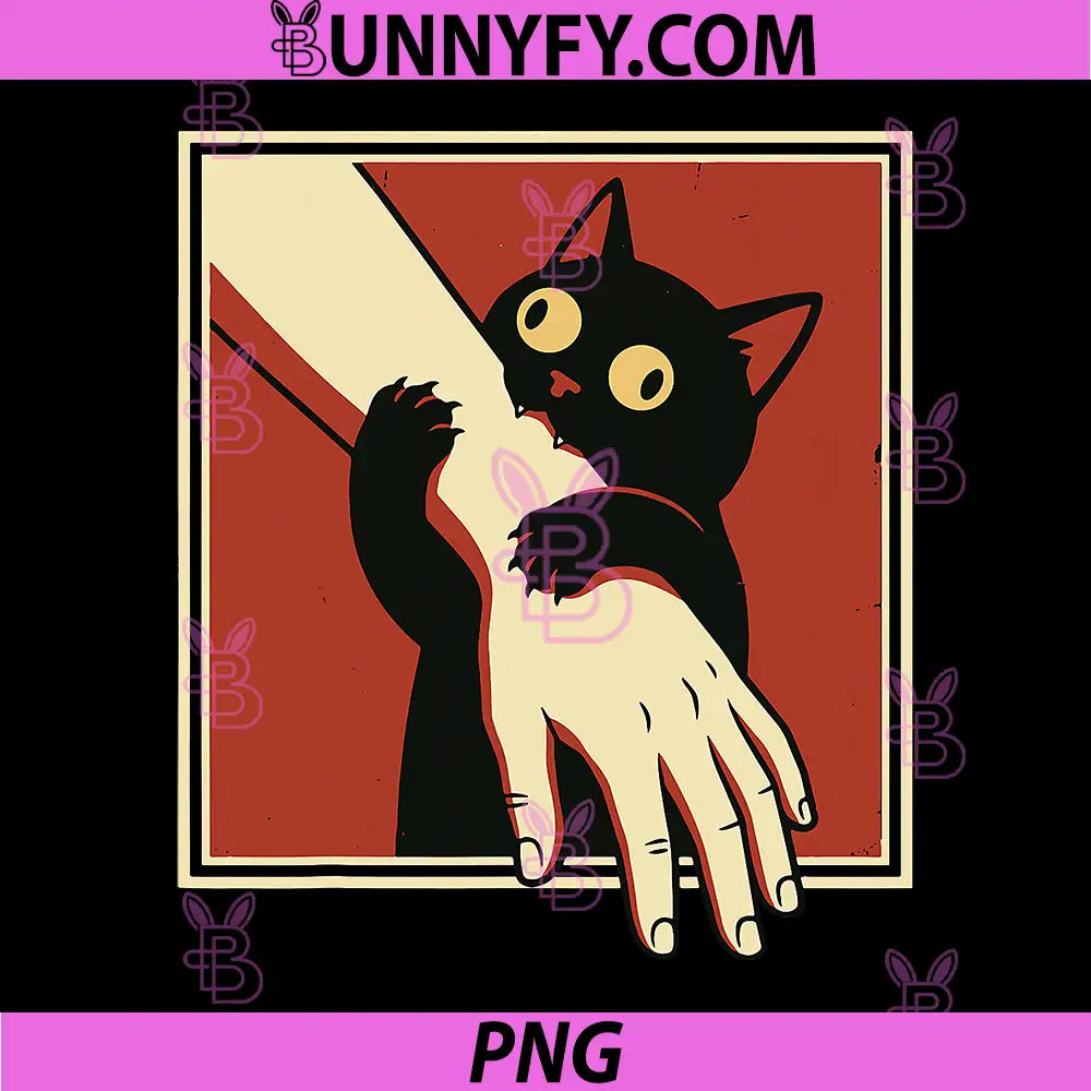 Black Cat Biting Arm Retro Art PNG, Dark Humor Vintage Poster PNG