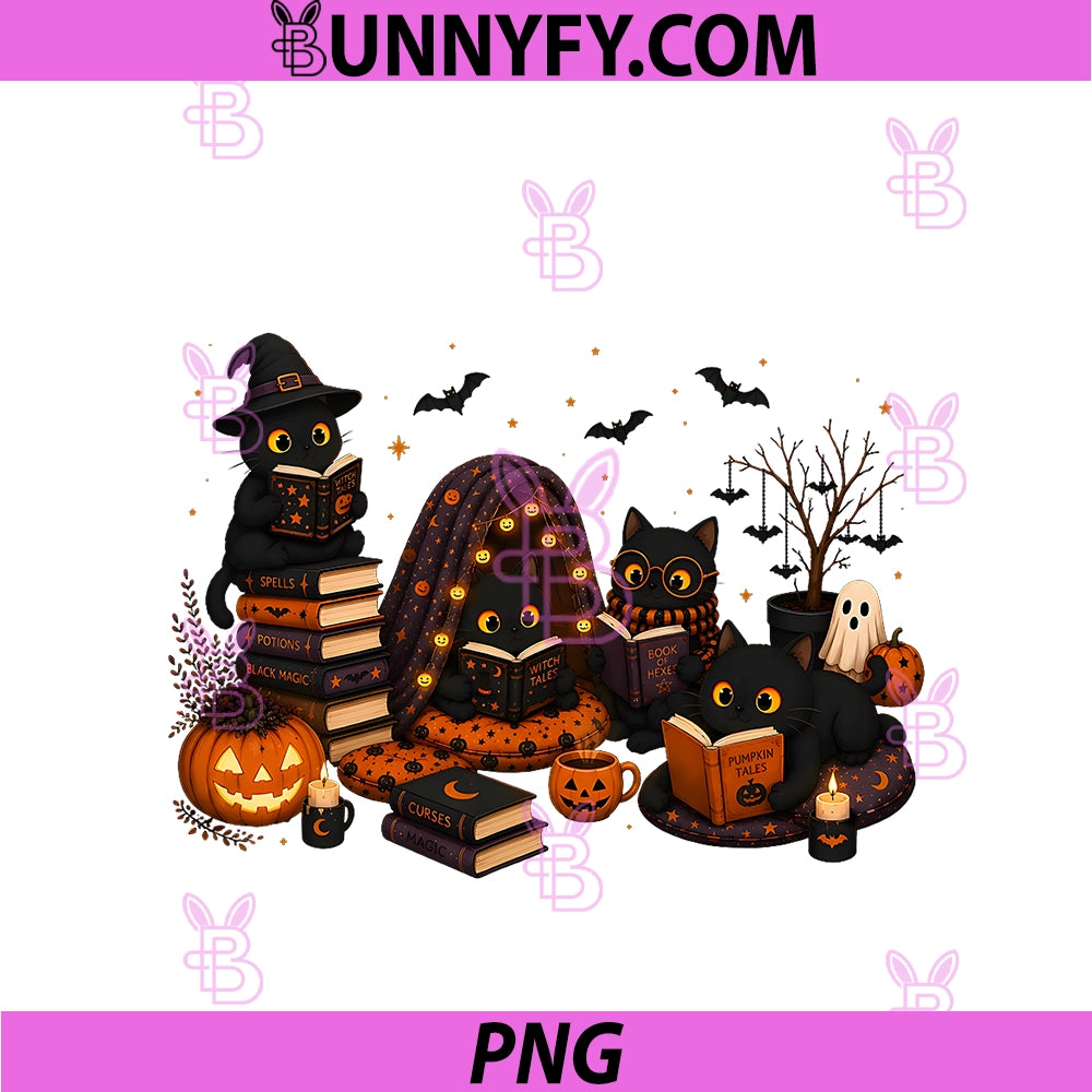 Black Cat Halloween PNG, Reading Book Lover PNG