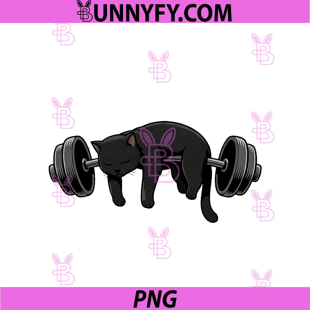Black Cat Sleeping On Barbell PNG, Funny Gym Workout PNG