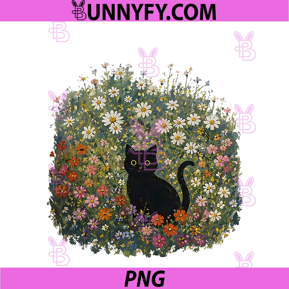 Black Cat Wildflower PNG, Funny PNG