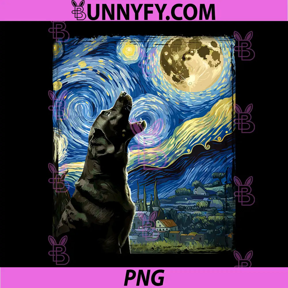 Black Lab Dog Canine Art Van Gogh PNG, Starry Night Labrador Performance PNG