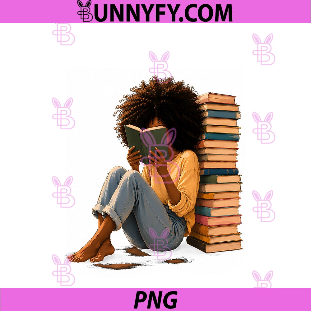 Black Woman And Books PNG, Afro Girl Book Lover PNG