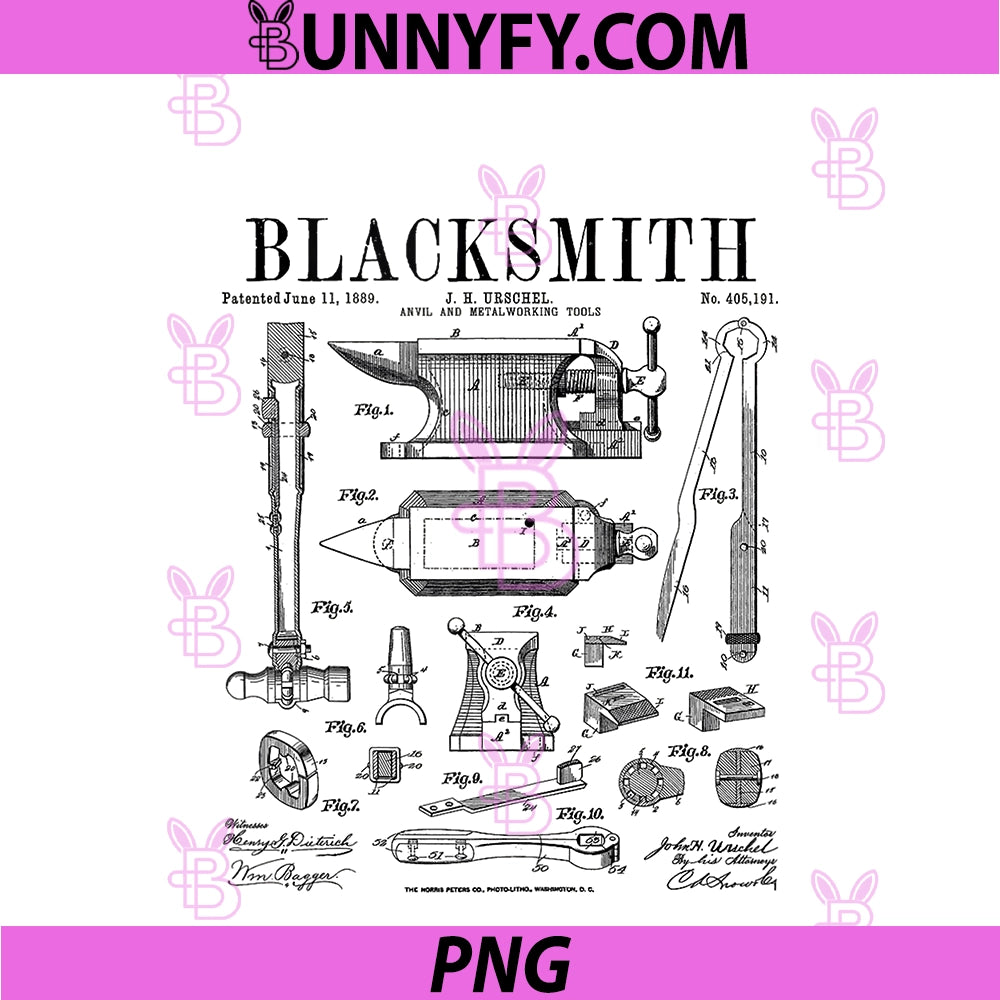Blacksmith Anvil And Tools PNG, Vintage Patent Drawing Print PNG