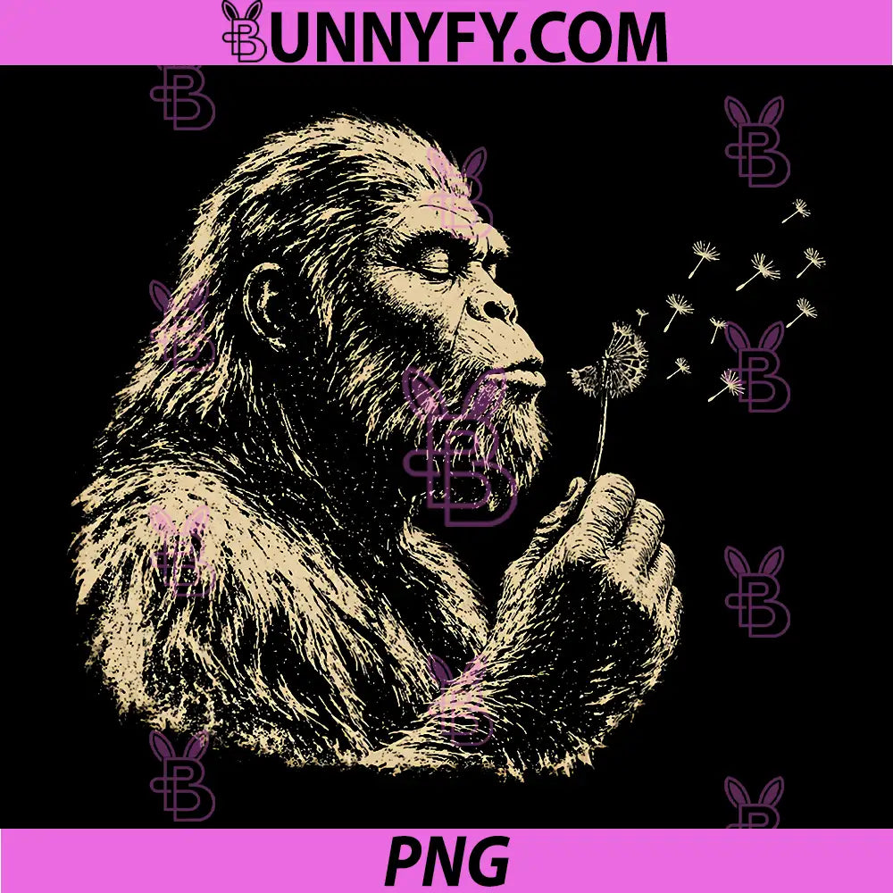 Blowing Wishes Funny Bigfoot PNG, Blowing Dandelion Vintage Art PNG