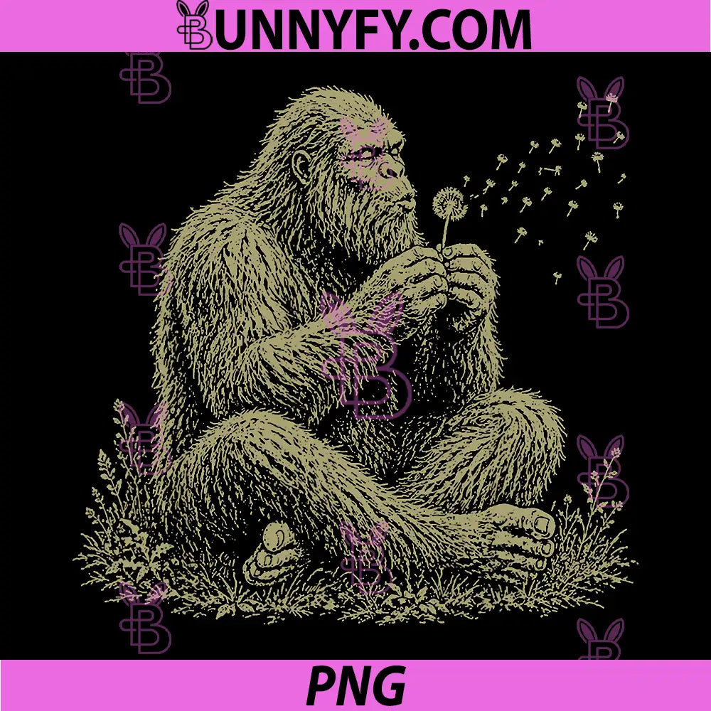 Blowing Wishes PNG, Funny Bigfoot Blowing Dandelion Vintage Art PNG