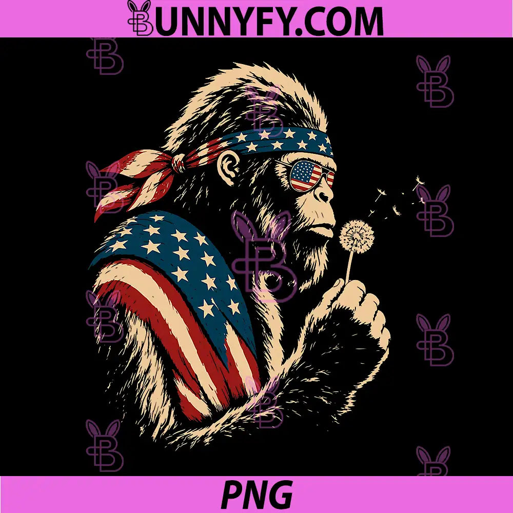 Blowing Wishes Vintage PNG, Patriotic Bigfoot Blowing Dandelion PNG