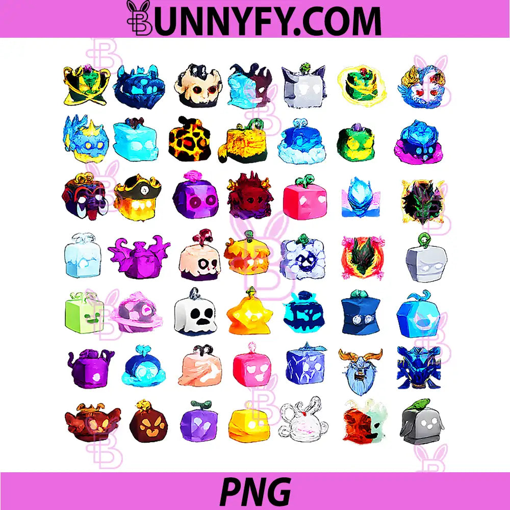 Blox Fruits All Fruit Icons Collection PNG, Colorful Fruit Set PNG