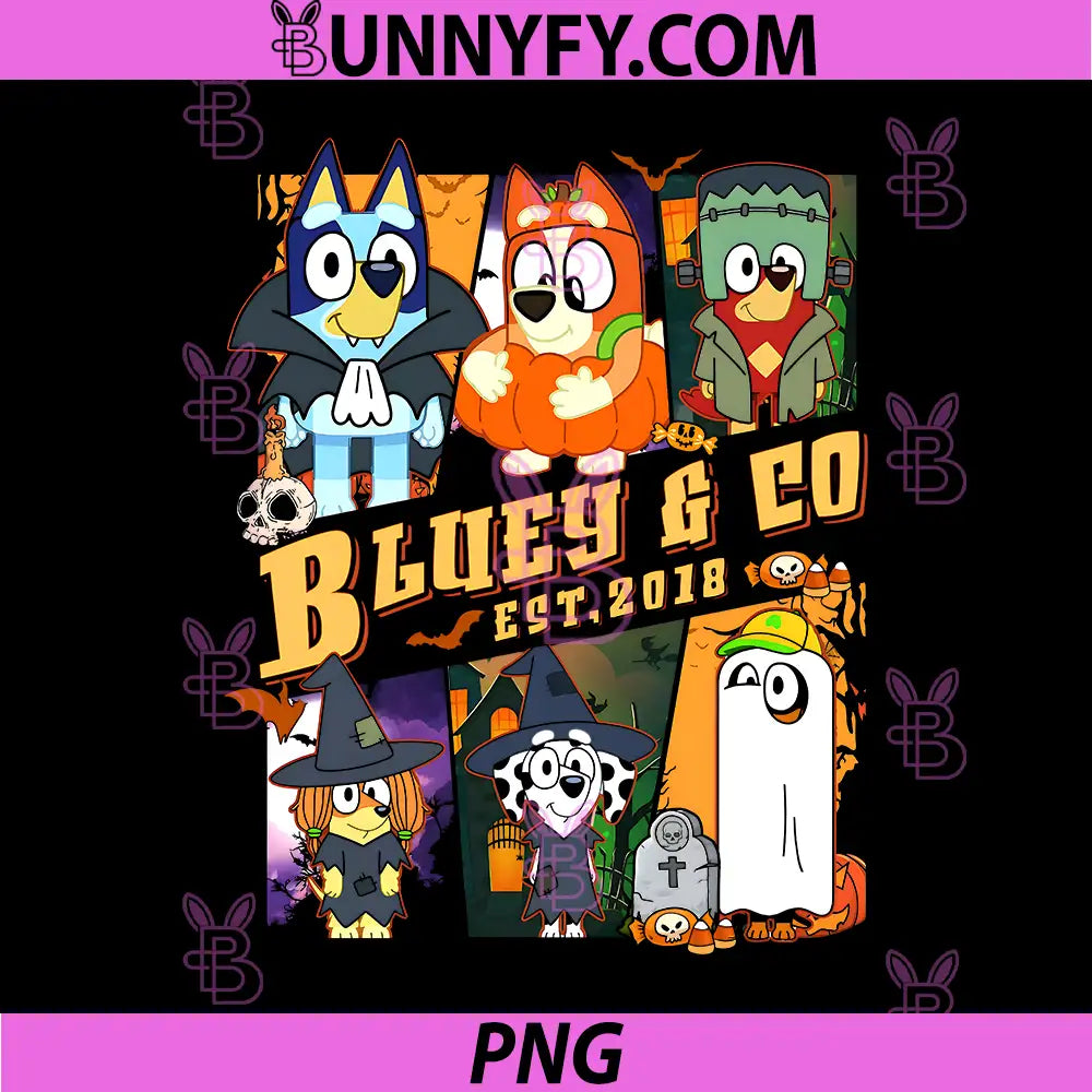 Bluey Halloween Characters Est 2018 PNG, Bluey And Bingo PNG