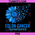 Colon Cancer Awareness Sunflower Ribbon Design PNG, Blue Ribbon Support PNG