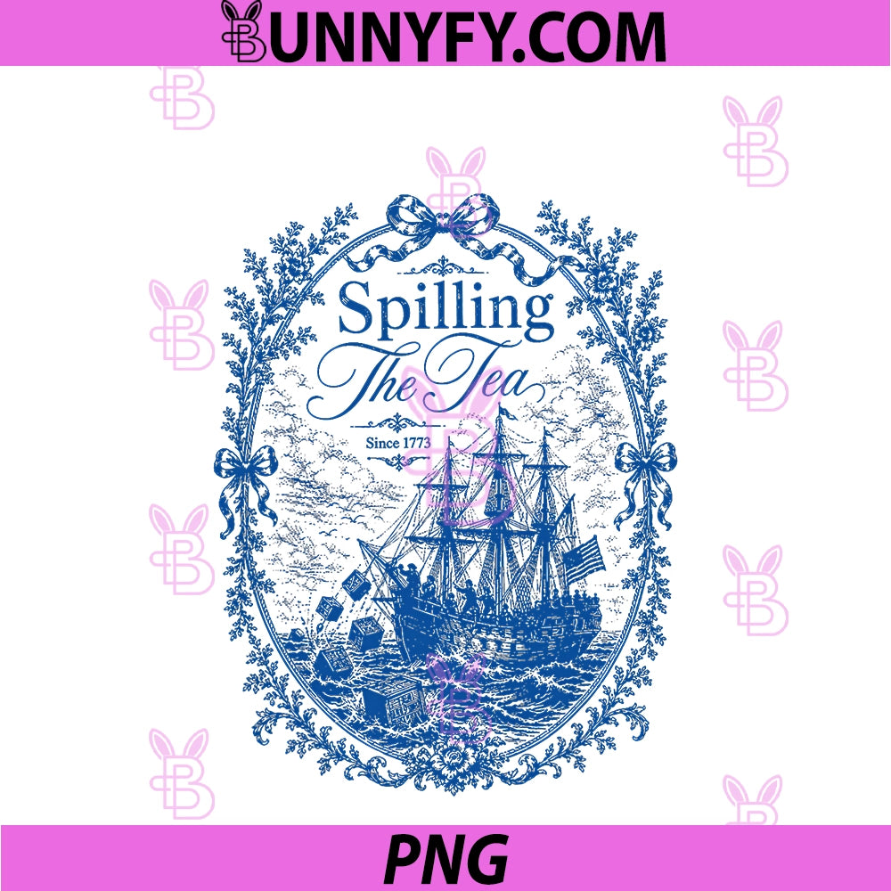 Blue Toile Spilling The Tea PNG, Since 1773 Party History Pun PNG
