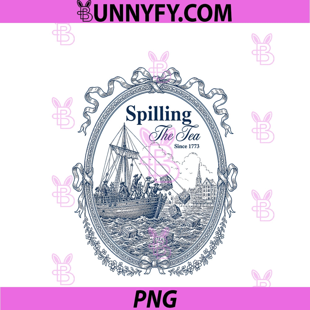 Blue Toile Spilling The Tea Since 1773 PNG, Party History Pun PNG