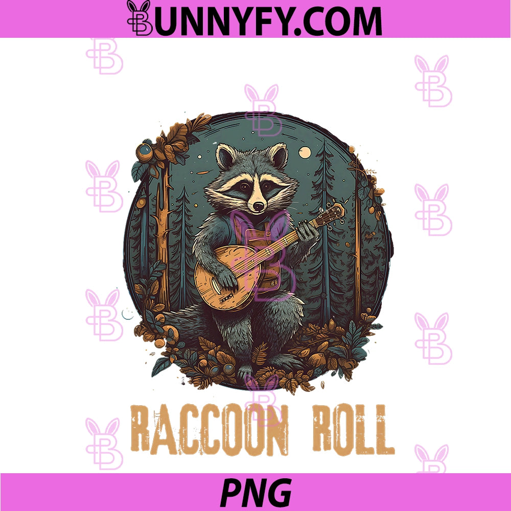 Bluegrass Music Funny Raccoon Roll PNG, Banjo Vintage Festival PNG
