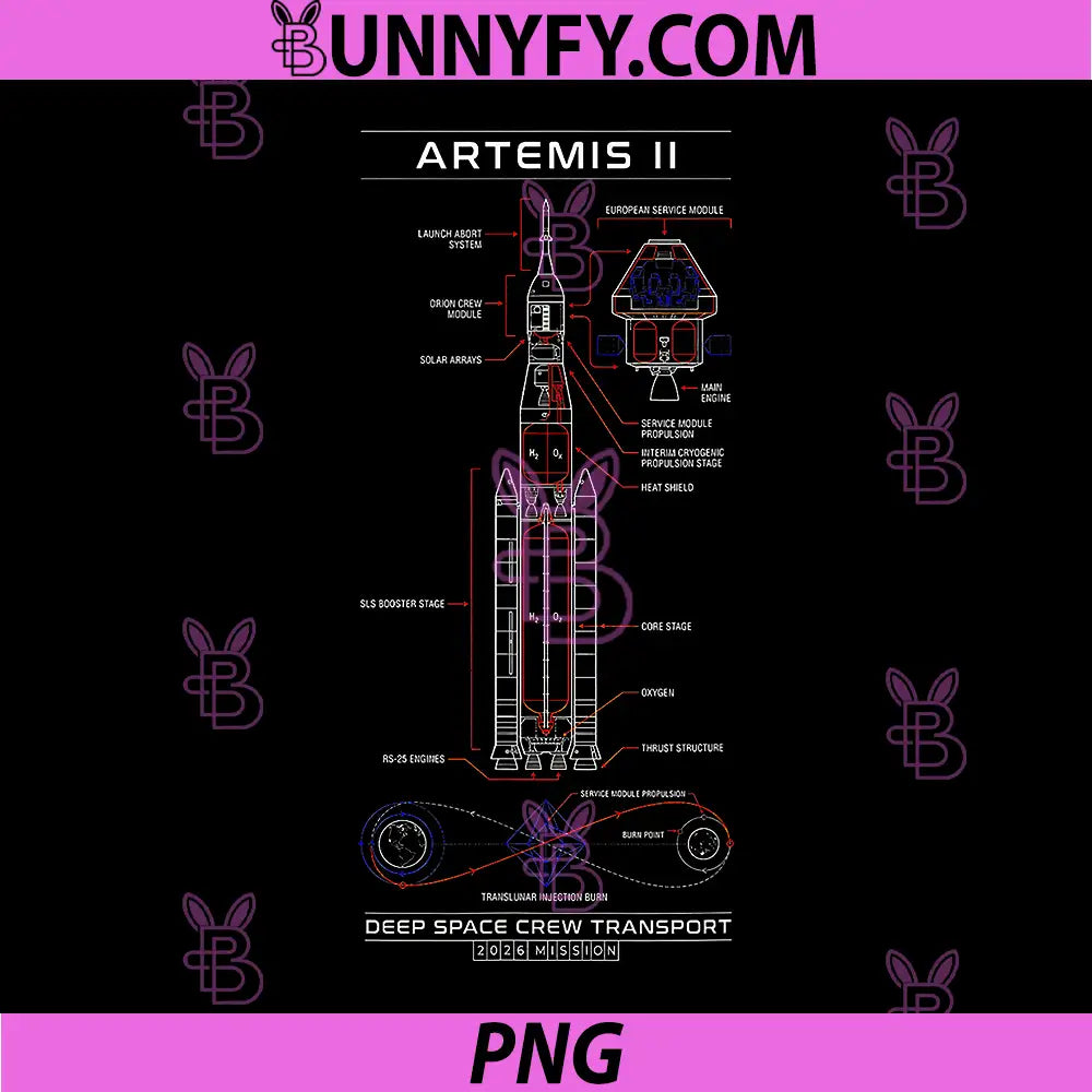 Blueprint Space Rocket PNG, Launch Mission to The Moon Artemis 2 PNG