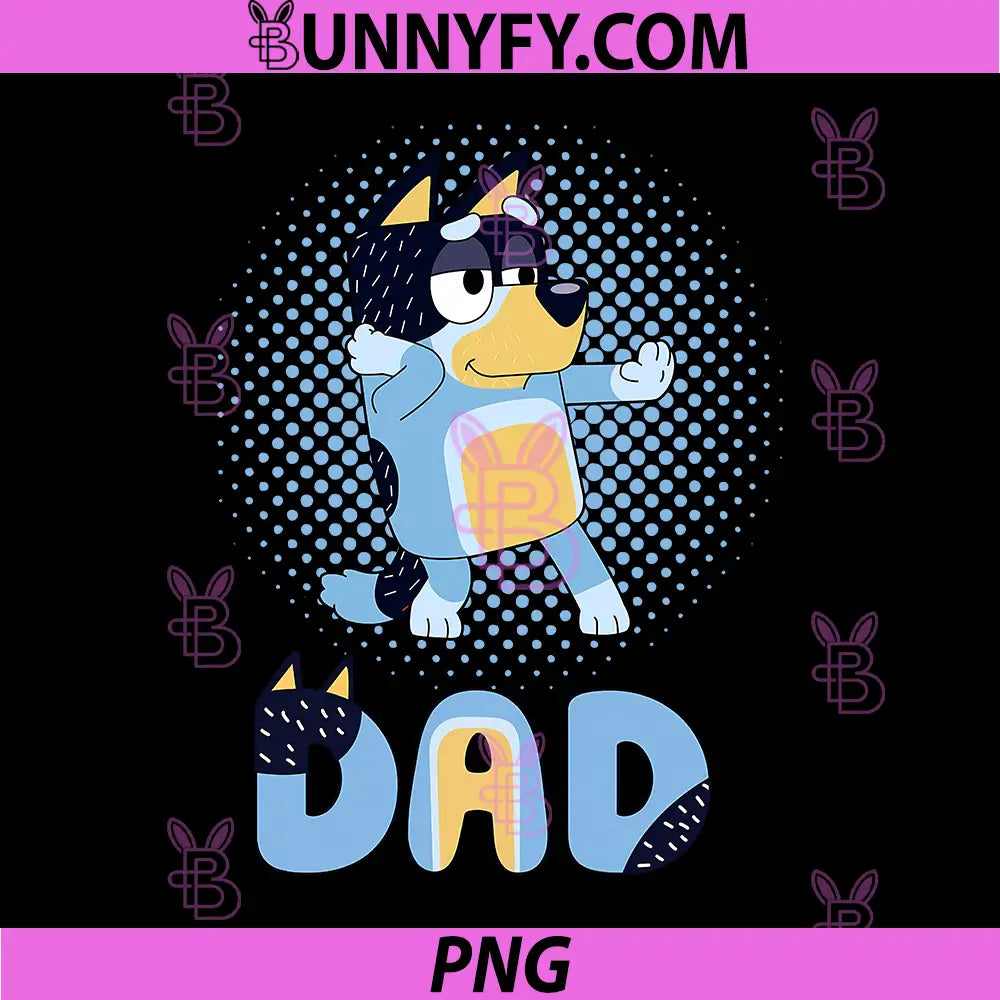 Bluey Dad Cartoon Pose With Dotted Background PNG, Bluey Bandit Dad Art PNG