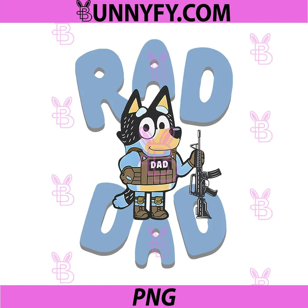 Bluey Rad Dad Military Cartoon Design PNG, Bluey Dad Tactical Character PNG