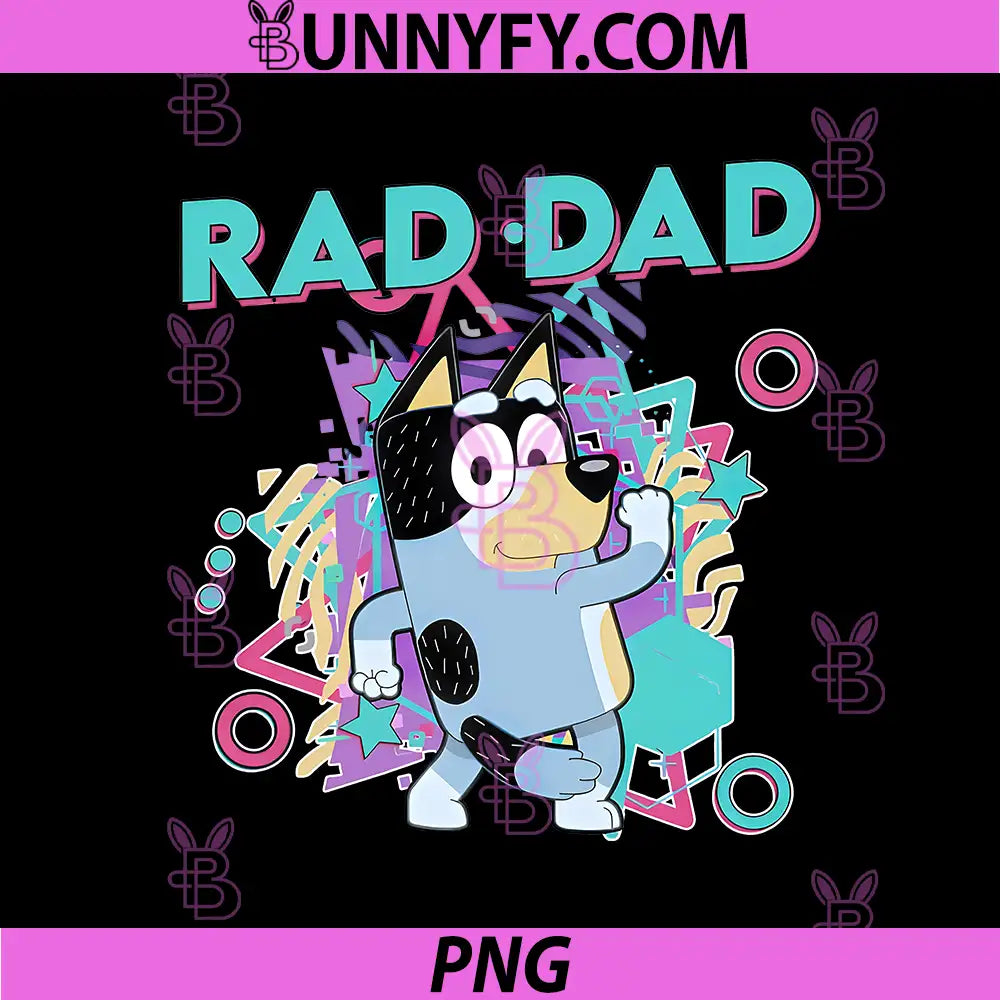Bluey Rad Dad Retro Cartoon Design PNG, Bluey Dad Colorful Geometric Art PNG
