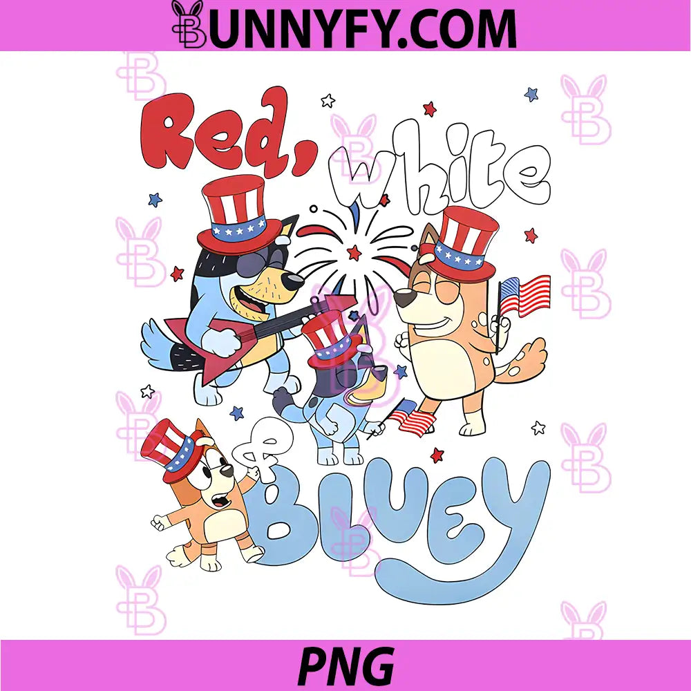 Red White Bluey Patriotic Cartoon PNG, Bluey Fourth Of July Party PNG