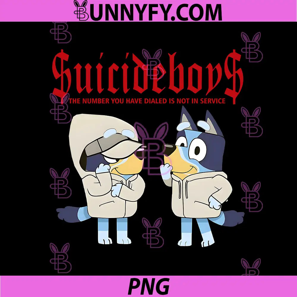 Suicideboys Bluey Hoodie Parody Cartoon PNG, Bluey Rap Style Art PNG