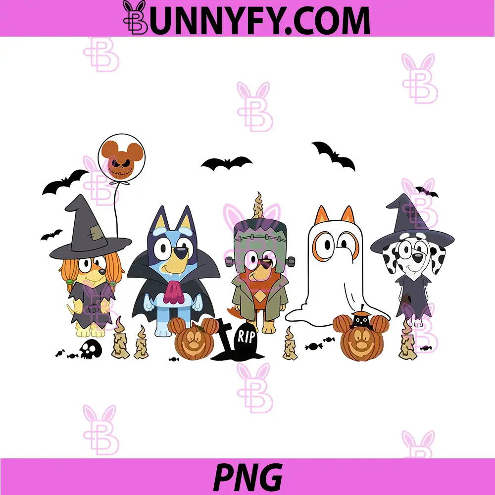 Bluey Halloween Family Characters PNG, Bluey Spooky Trick Or Treat PNG