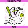 Boo Ghost Playing Softball PNG, Funny Halloween Softball Lover PNG