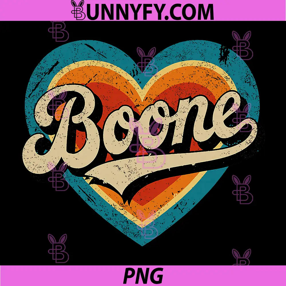 Boone Retro Heart Typography Design PNG, Vintage Boone Love Art PNG
