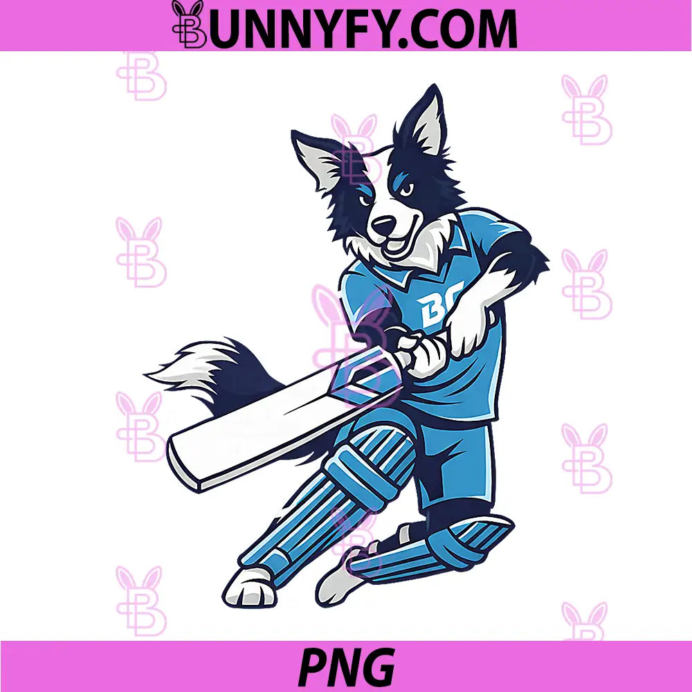 Border Collie Cricket PNG, Batsman BC Cartoon Mascot PNG