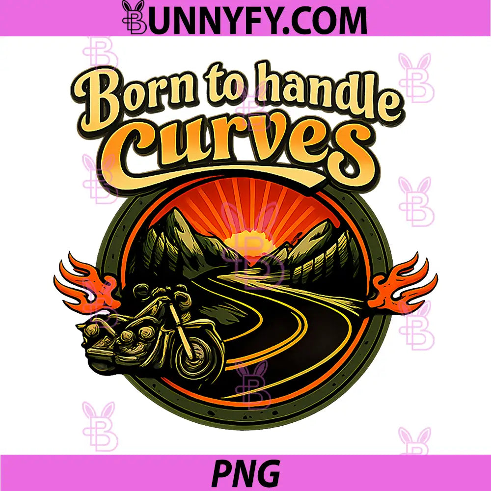 Born to Handle Curves PNG, Vintage Biker Badge Sunset PNG