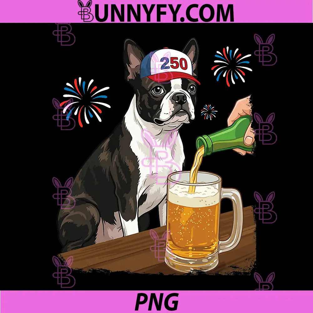 Boston Terrier Dog 250 PNG, Yrs with Beer Birthday America PNG