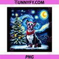 Boston Terrier Starry Night Christmas PNG, Van Gogh Dog Santa Hat Performance PNG