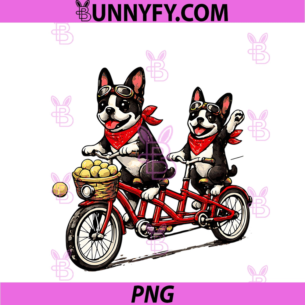 Boston Terrier Tandem Bicycle Dog Lover PNG, Funny Bike PNG