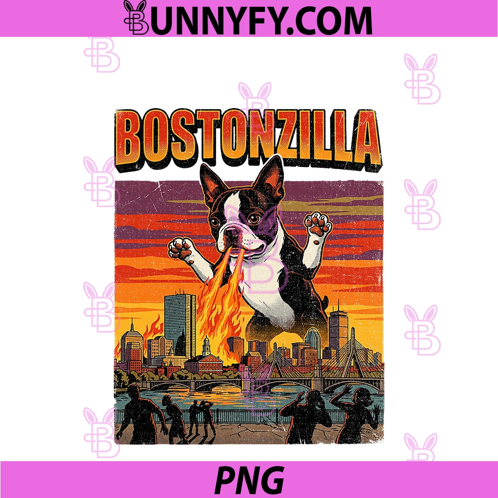 Bostonzilla Boston Terrier Dog Dogzilla PNG, Monster Movie Parody PNG