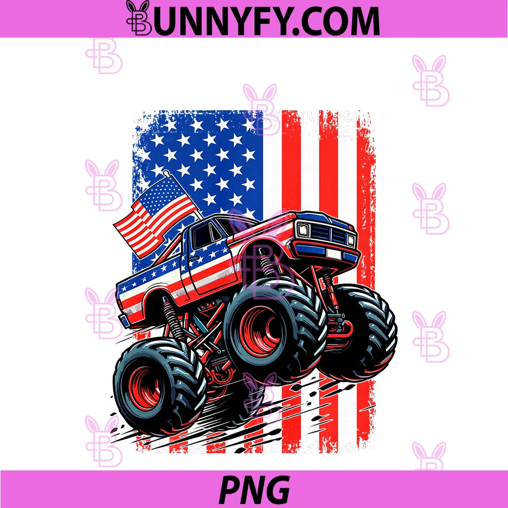 Boys Monster Truck USA Flag Monster Truck PNG, 4th Of July Kids Performance PNG