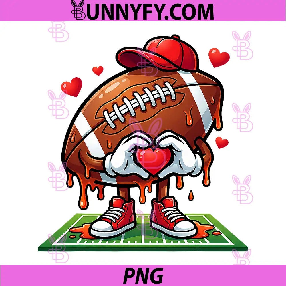 Valentines Football With Hearts PNG, Funny Dripping Ball Character Art PNG