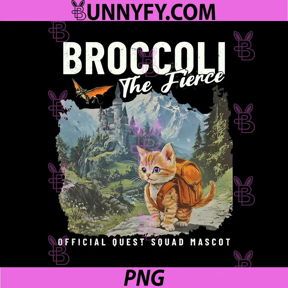 Broccoli The Fierce Quest Squad Mascot PNG, Broccoli Cat Fantasy Adventurer PNG